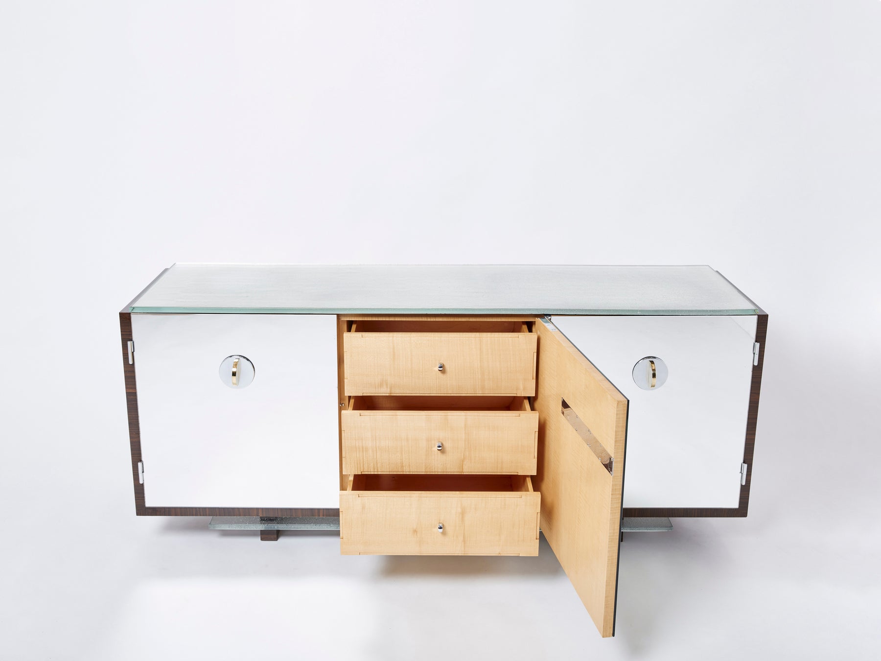 Adnet style mirrored macassar sycamore sideboard Alberto Pinto 1990