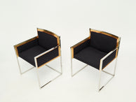 Paire de fauteuils laiton chrome Alain Delon pour Maison Jansen 1972 