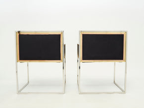 Alain Delon for Maison Jansen armchairs brass chrome copper alcantara 1972.