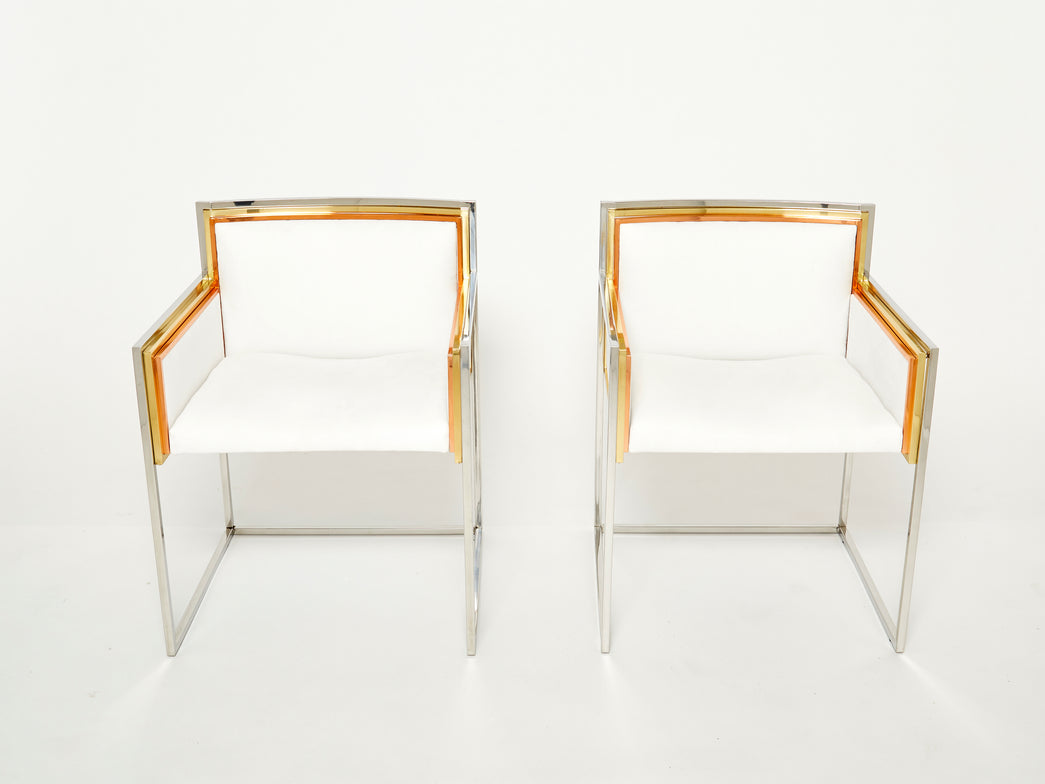 Paire de fauteuils laiton chrome Alain Delon pour Maison Jansen 1972