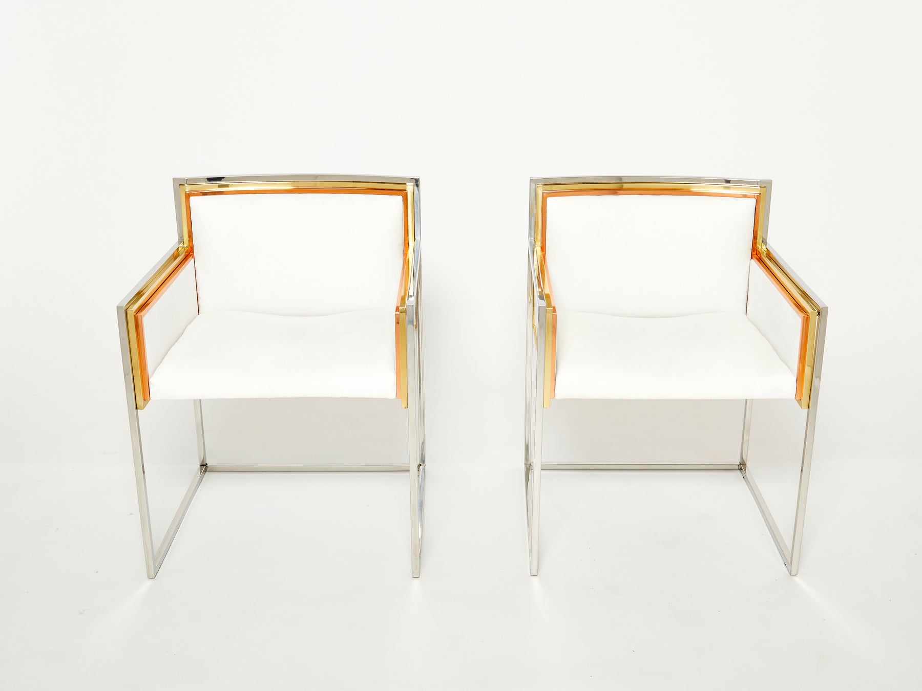 Alain Delon for Maison Jansen armchairs brass chrome copper alcantara 1972