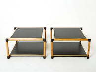 Pair of Italian Alberto Smania bamboo brass black wood side tables 1970s