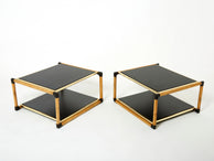 Pair of Italian Alberto Smania bamboo brass black wood side tables 1970s