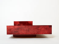 Grande table basse bar Aldo Tura en parchemin rouge et acier 1960