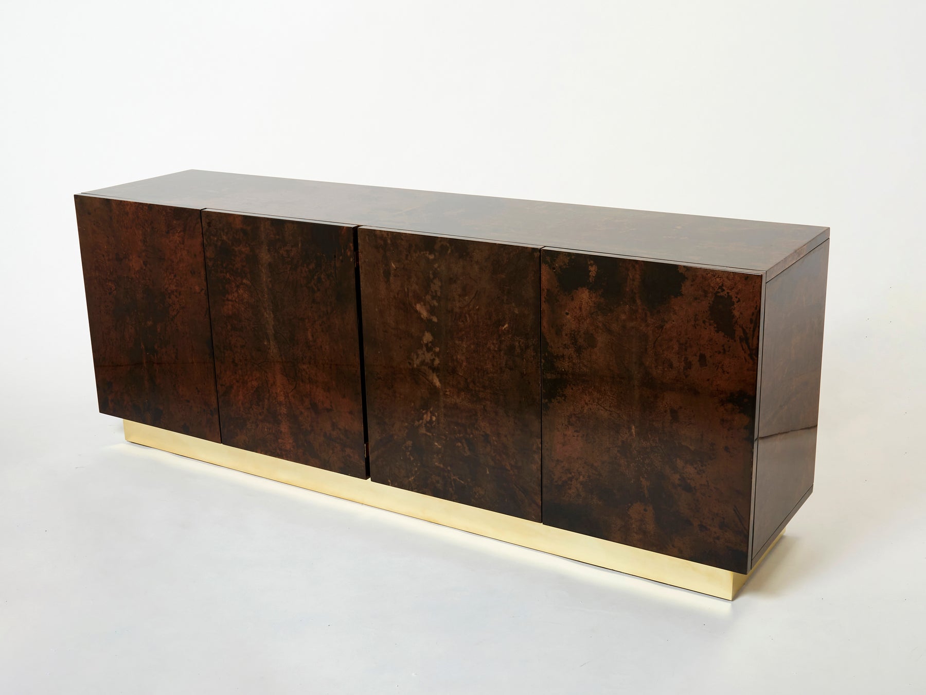 Aldo Tura brown goatskin parchment brass sideboard 1960s