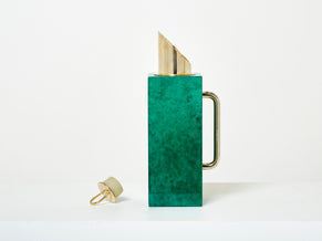 Aldo Tura emerald green goatskin brass thermos carafe 1960