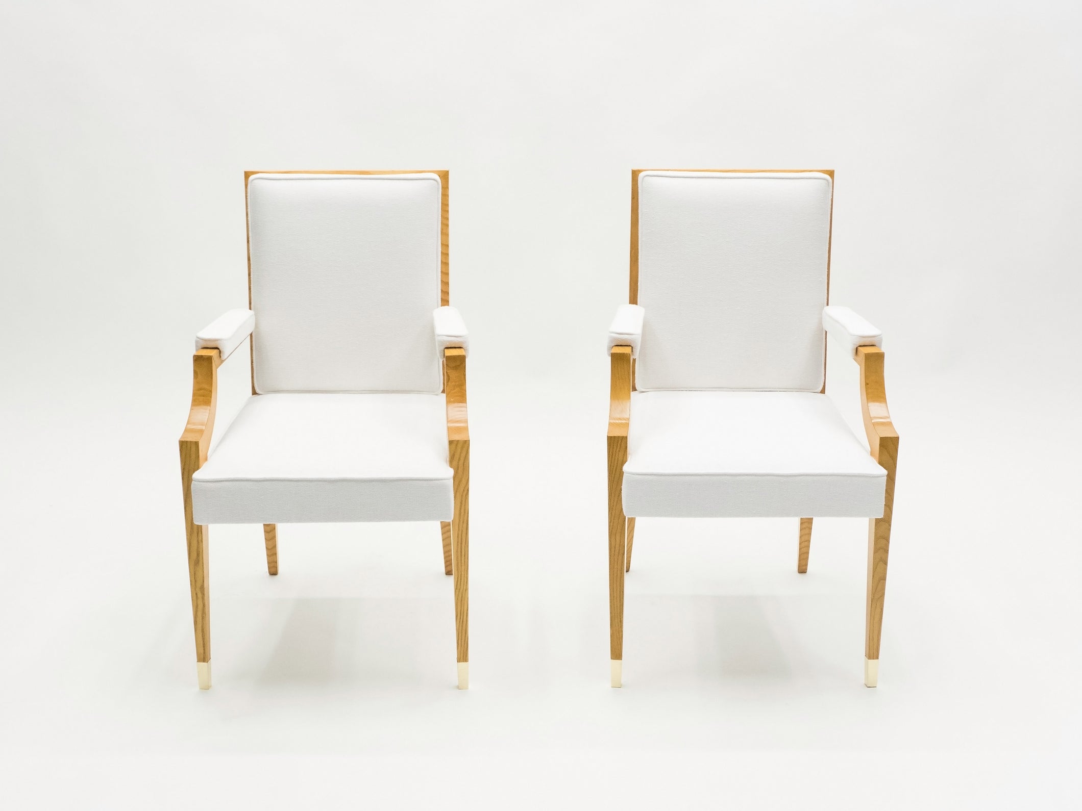 André Arbus pair of ash wood neoclassical armchairs 1940s
