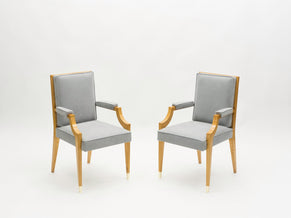 André Arbus pair of ash wood neoclassical armchairs 1940s.