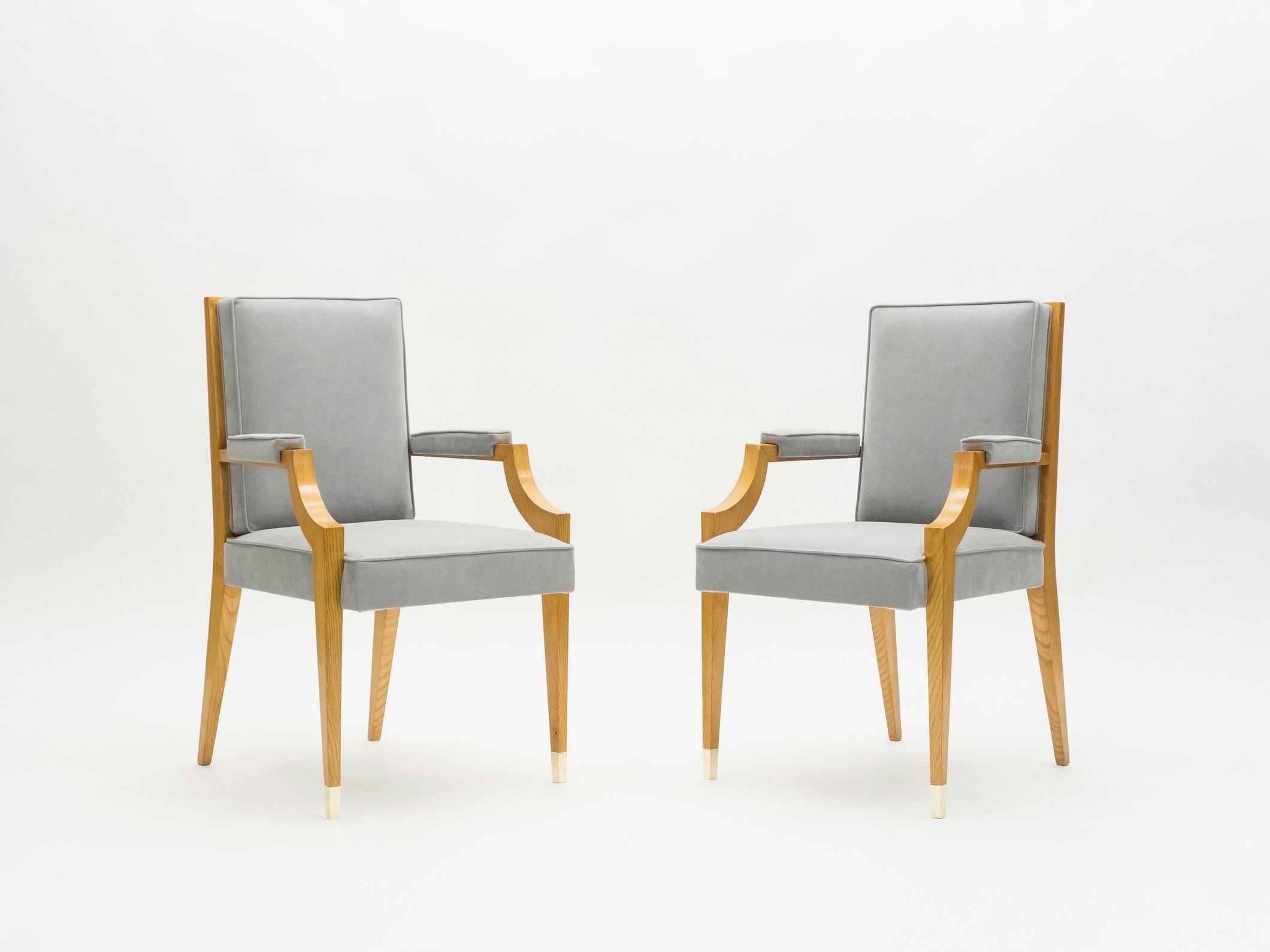 André Arbus pair of ash wood neoclassical armchairs 1940s.