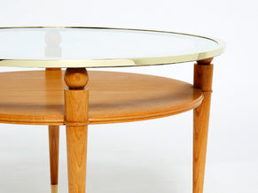 Art Deco ash wood brass neoclassical gueridon side table 1940s