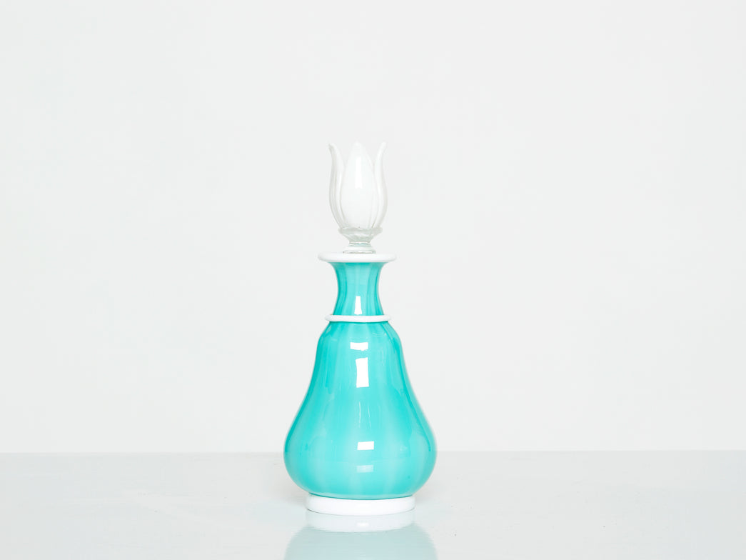 Barovier & Toso bouteille flacon verre opalin turquoise Murano 1950