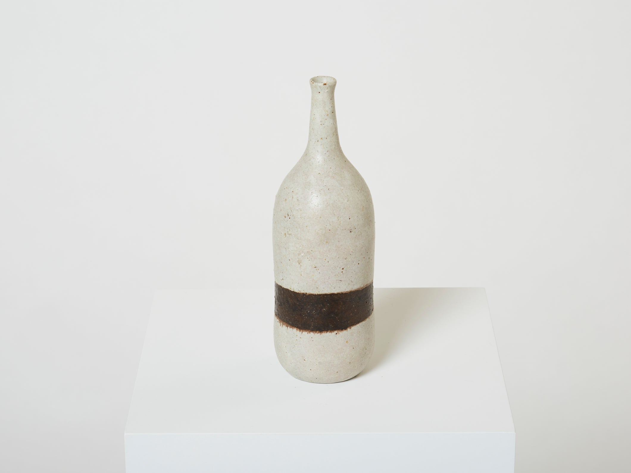 Bruno Gambone glazed stoneware ceramic vase greige brown 1970