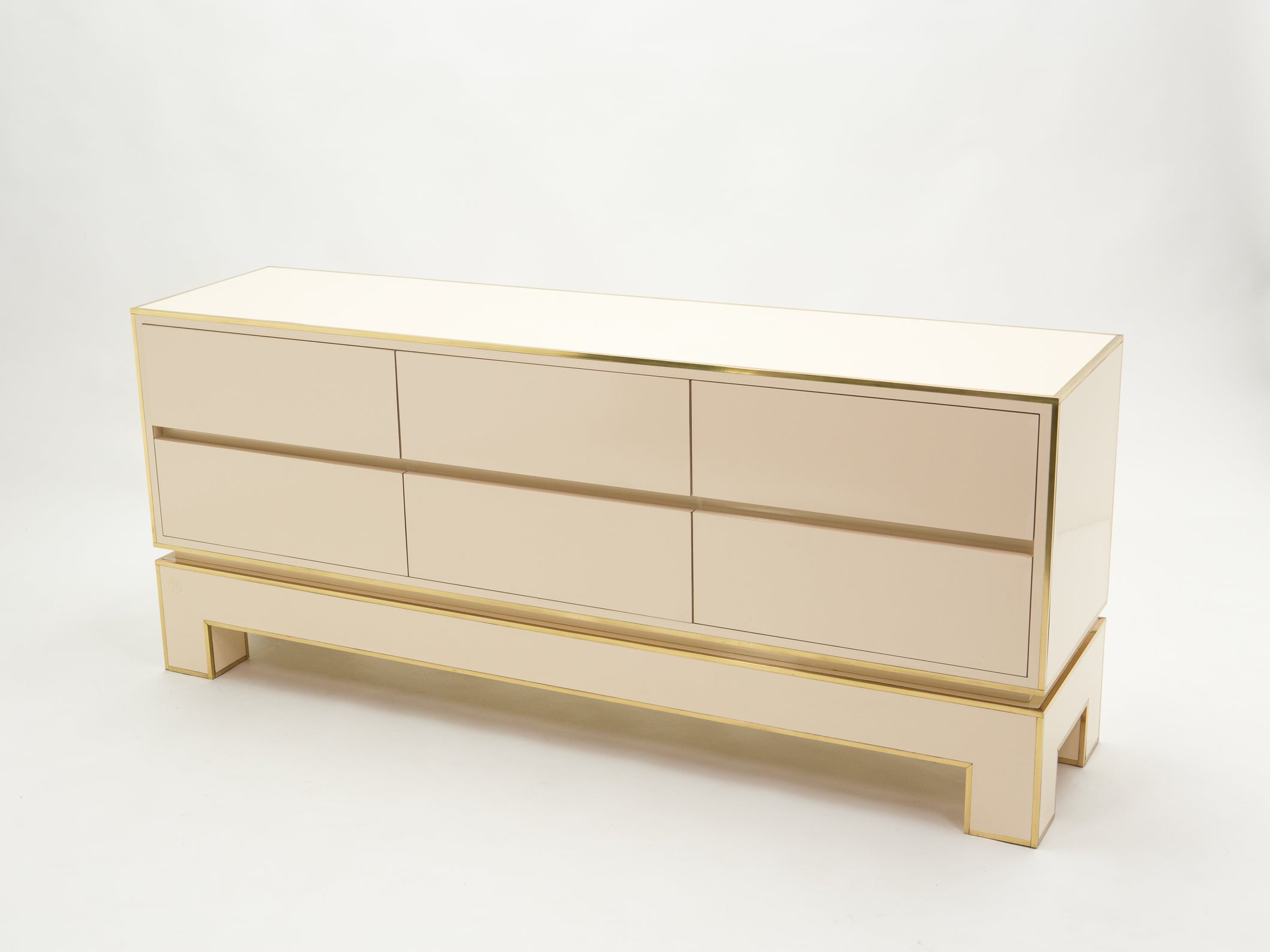 Sideboard commode brass white lacquer by Alain Delon for Maison Jansen 1975
