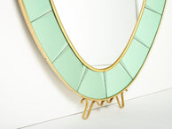 Cristal Arte Oval shaped Italian brass green crystal mirror 1950s