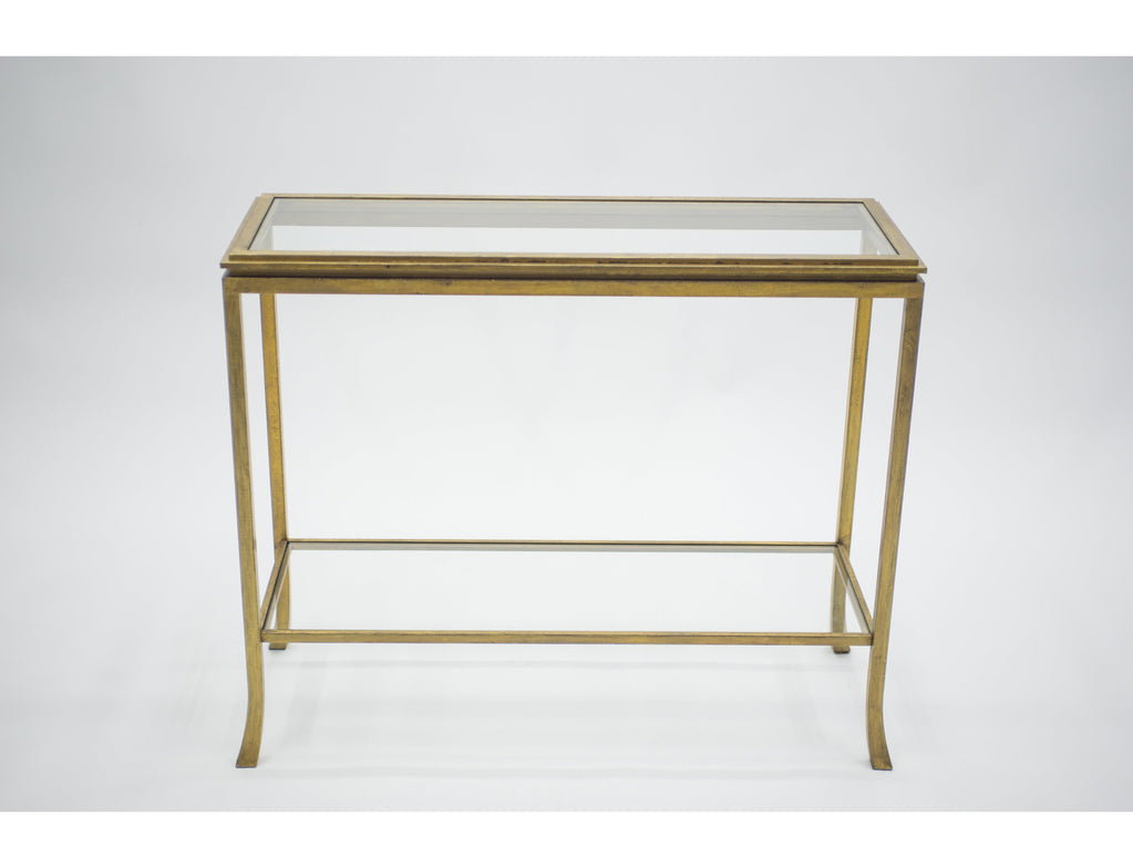 Rare Mid-century Roger Thibier gilt wrought iron gold leaf console table 1960s