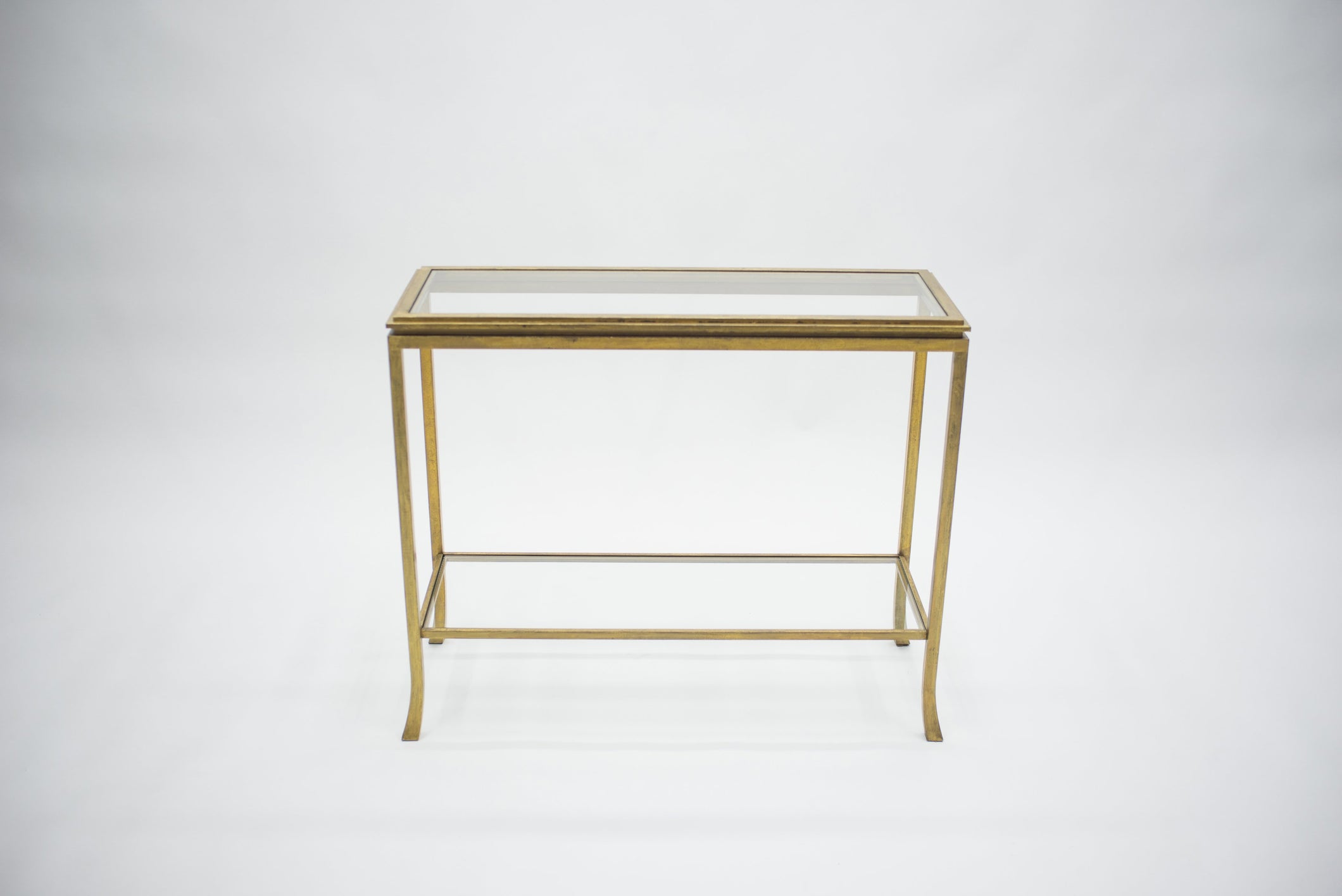 Rare Mid-century Roger Thibier gilt wrought iron gold leaf console table 1960s