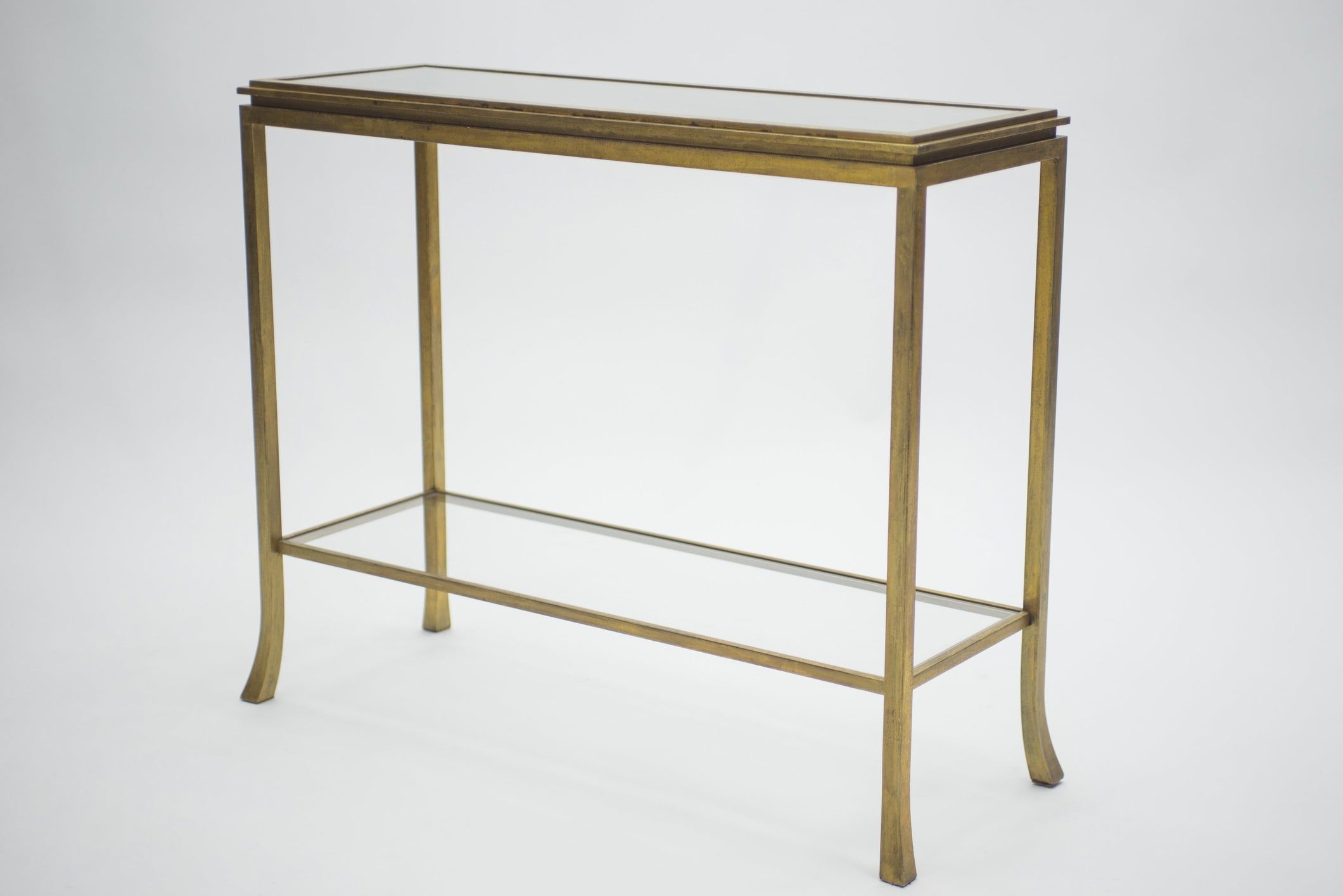 Rare Mid-century Roger Thibier gilt wrought iron gold leaf console table 1960s