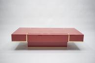 Rare table basse laquée rouge laiton de J.C. Mahey 1970