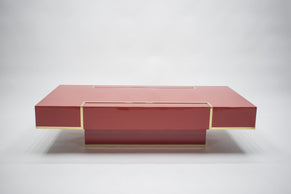 Rare J.C. Mahey red lacquer and brass coffee table 1970s
