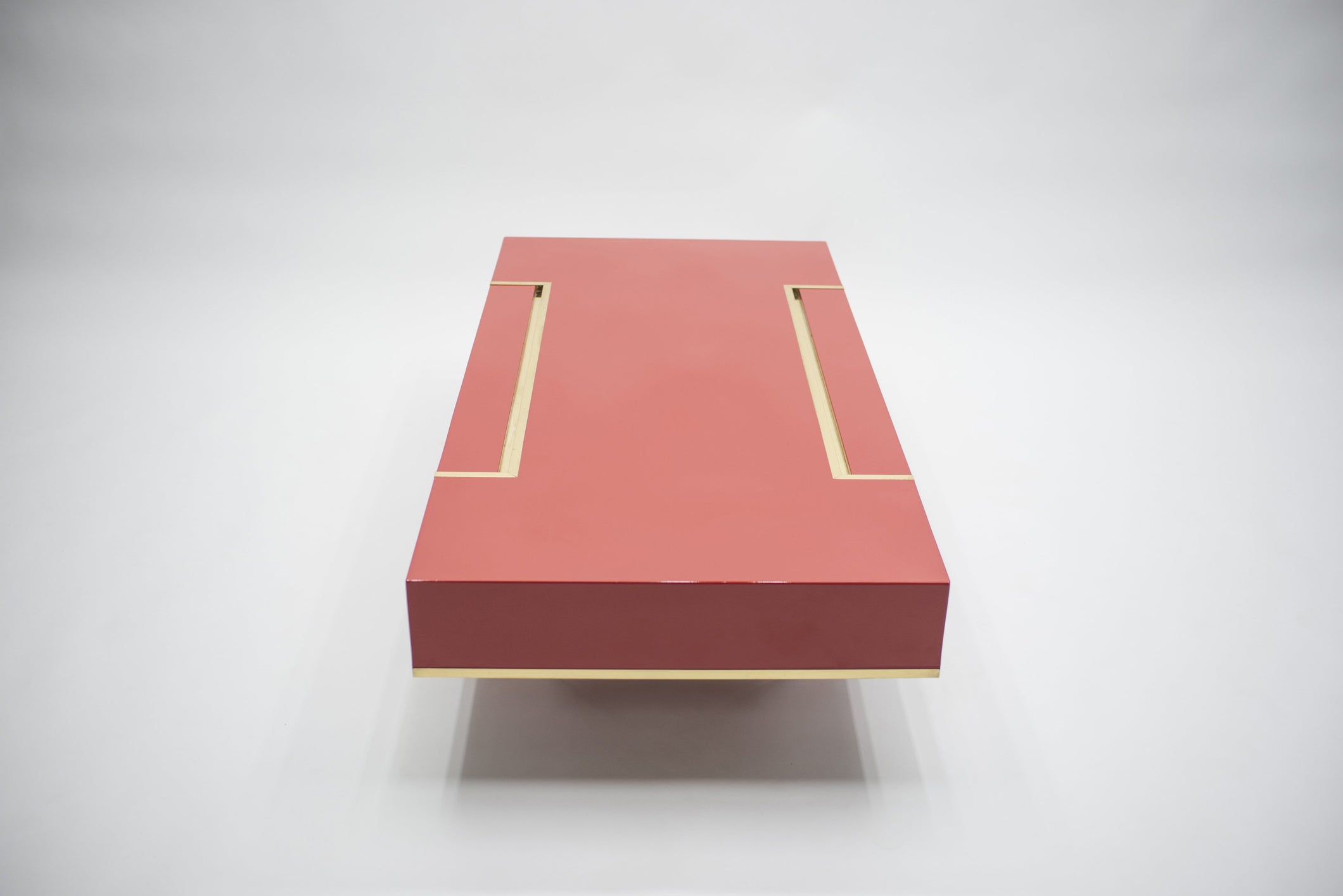 Rare J.C. Mahey red lacquer and brass coffee table 1970s