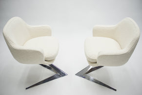 Mid-century pair of chrome and bouclette armchairs attributed to Jacques Adnet 1960s