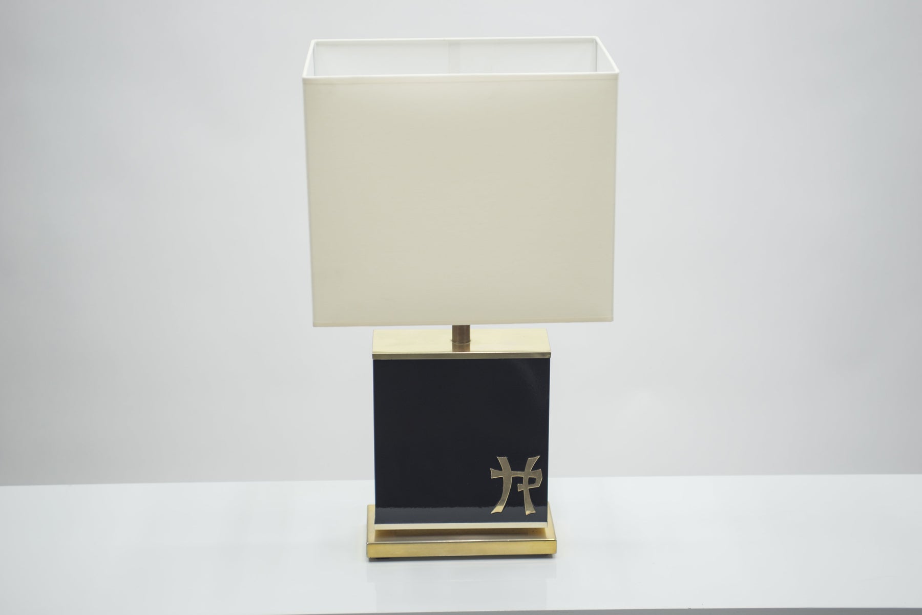 Pair of large Mid-century J.C. Mahey black lacquer and brass table lamps 1970s