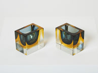 Flavio Poli pair of faceted small bowls Murano glass for Seguso 1960