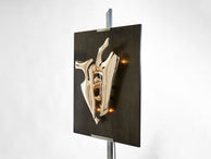 Signed Fred Brouard steel bronze sculpture chevalet wall lamp 1976