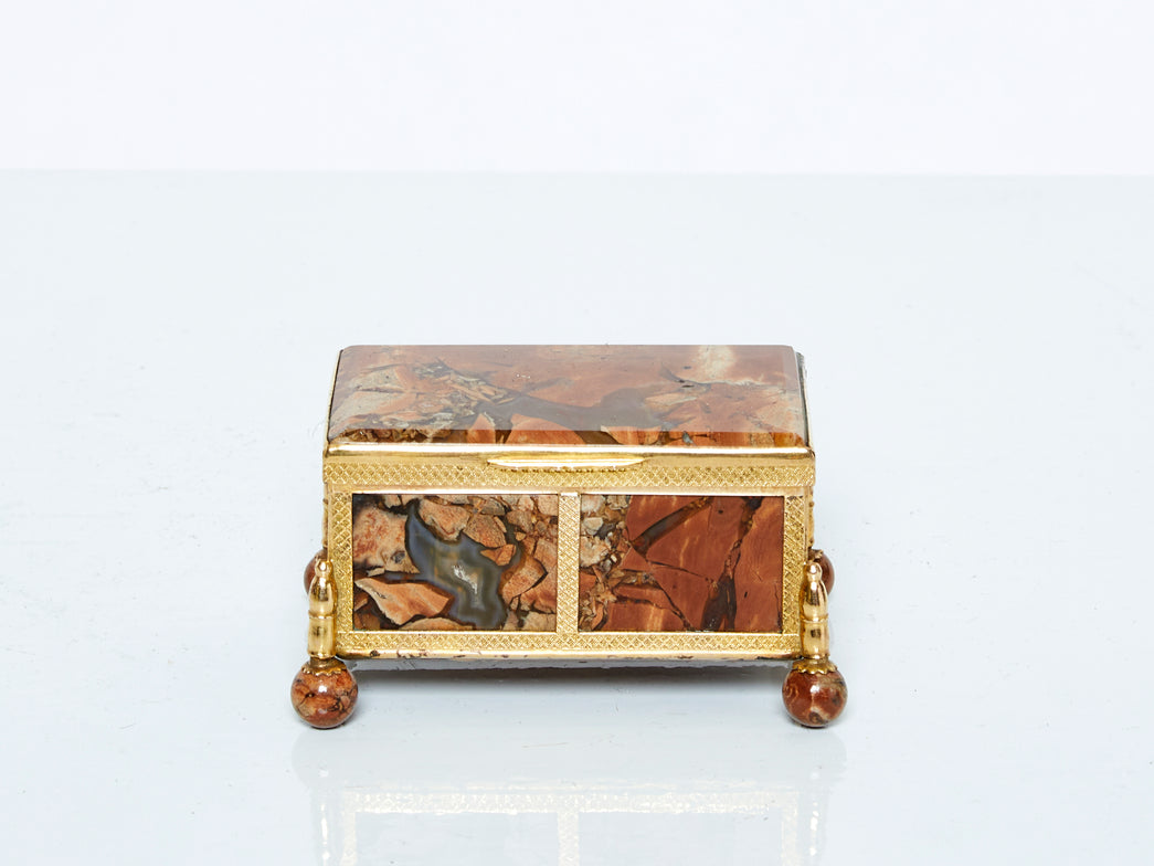 French 19th Century brass red agate stone jewellery box Napoleon III