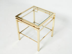 French Brass two-tier end table Guy Lefevre for Maison Jansen 1970s