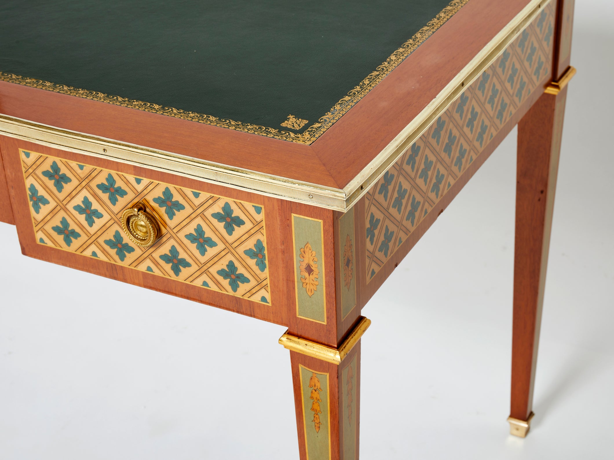 French Louis XVI neoclassical desk mahogany colored marquetry 1970s