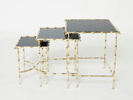 French Maison Baguès bamboo brass black top nesting tables 1960s