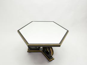 Table à manger néoclassique Maurice Hirsch bois noir doré miroir 1970