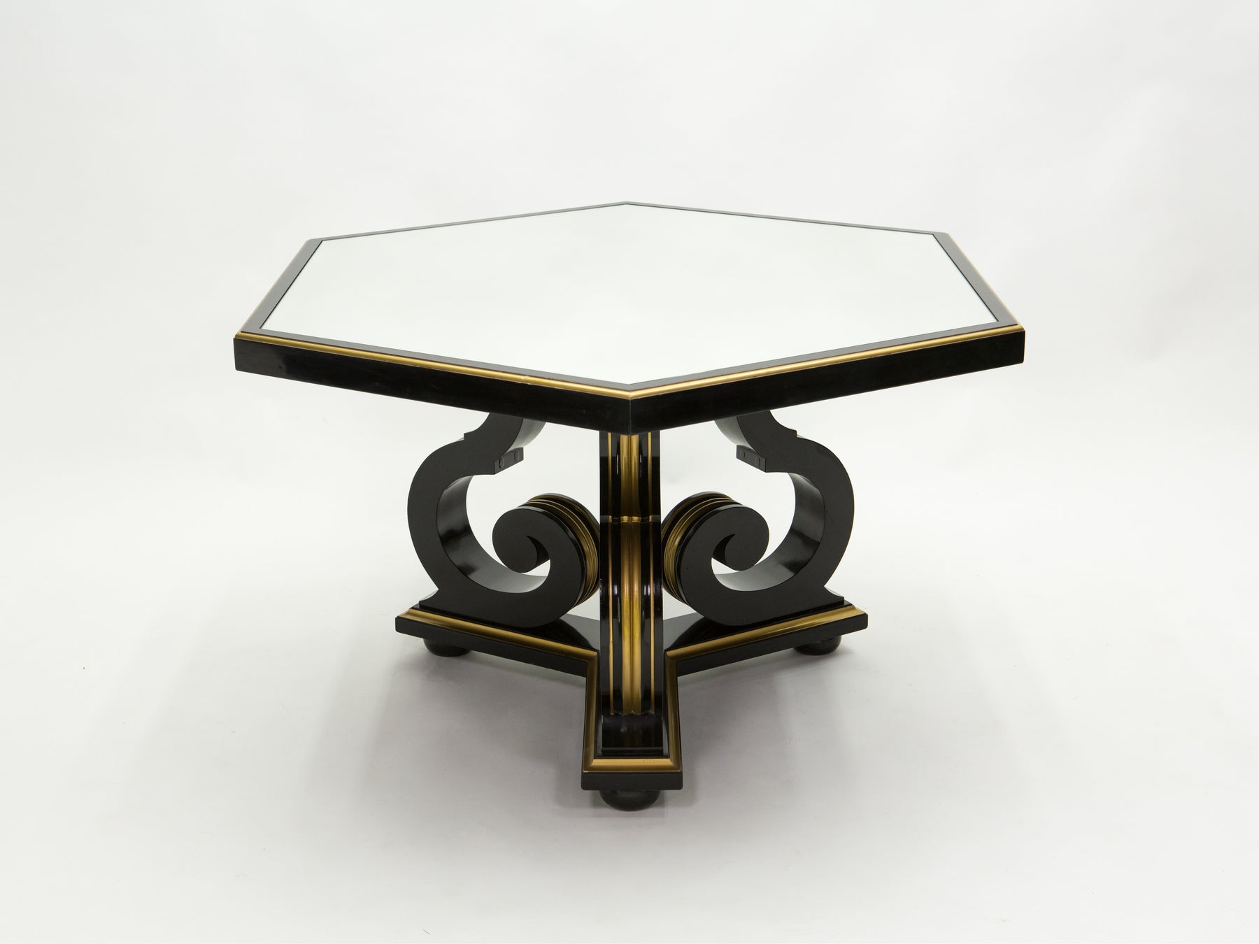 French Neoclassical Maurice Hirsch black gilded mirror table 1970s