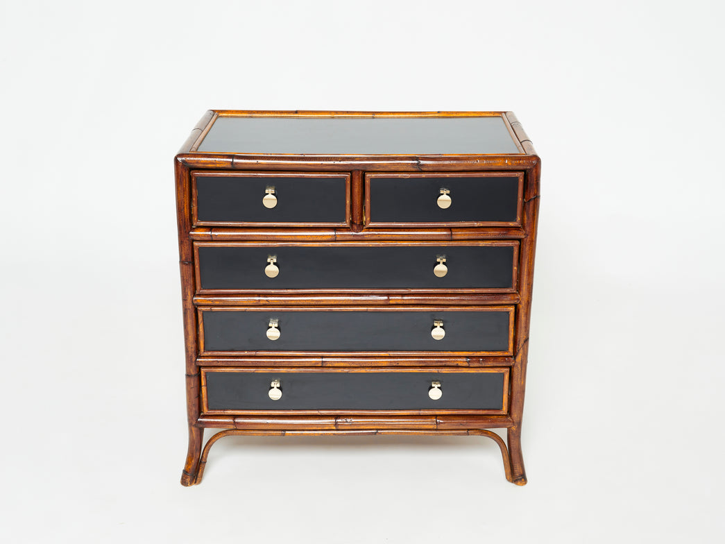 French bamboo rattan and brass chest of drawers 1970s