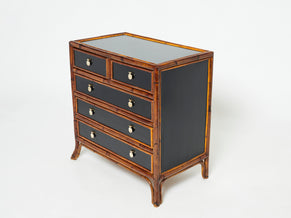 French bamboo rattan and brass chest of drawers 1970s