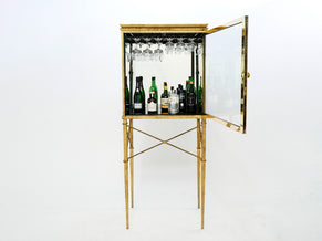 French gilded iron mirrored and brass bar cabinet vitrine 1920s