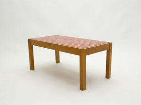French oak wood and red ceramic coffee table 1960s