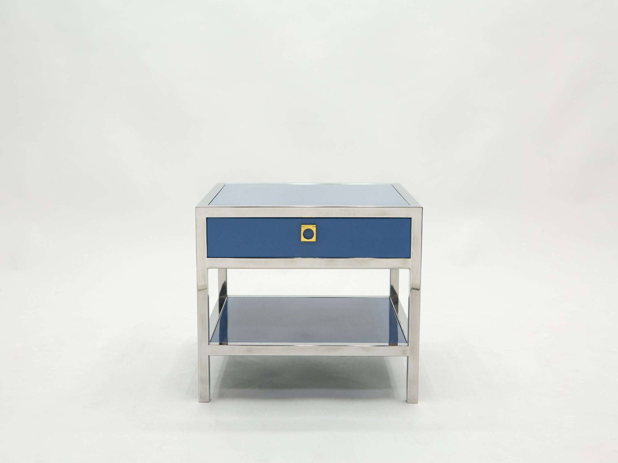 Pair of lacquered chrome brass Nightstands by Guy Lefevre 1970s