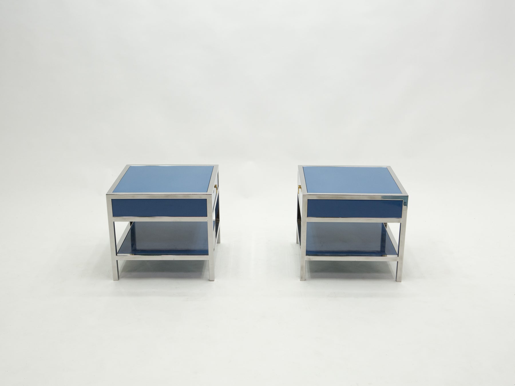 Pair of lacquered chrome brass Nightstands by Guy Lefevre 1970s