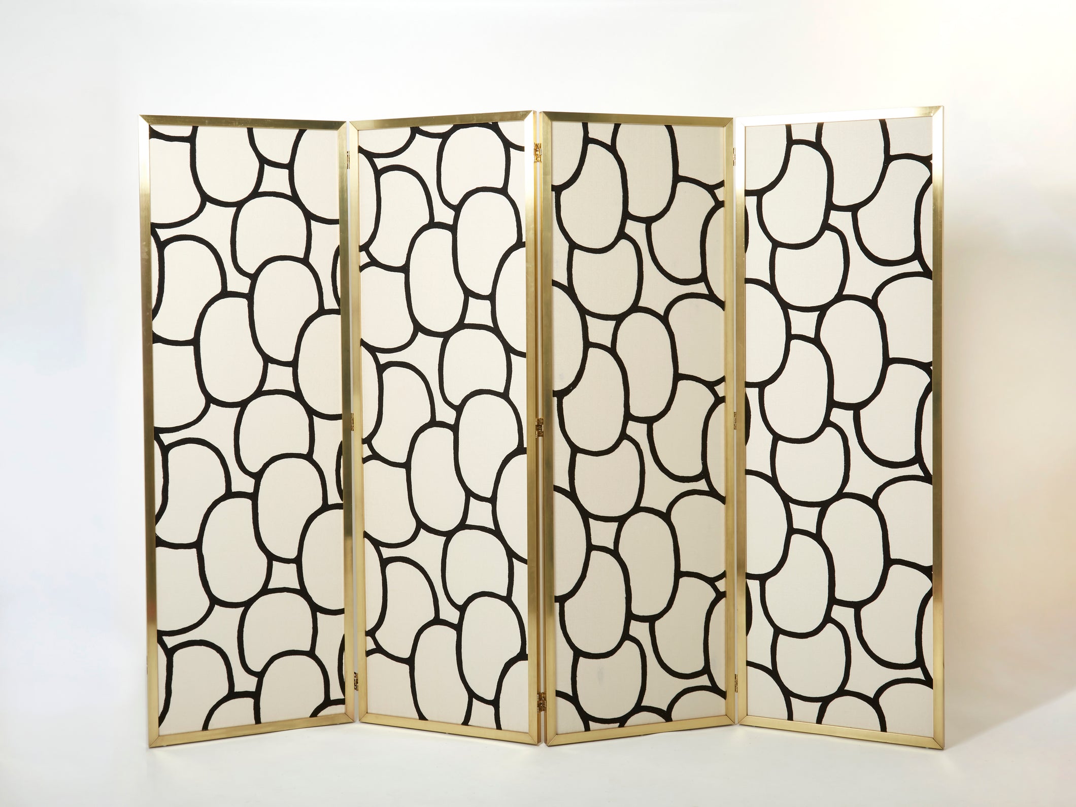Galerie Maison et Jardin Four Panel brass and silk fabric screen 1970
