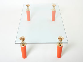 Rare table basse laque orange bronze verre signée Garouste & Bonetti 1995