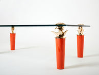 Orange lacquered and bronze glass coffee table by Garouste & Bonetti 1995