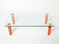 Rare table basse laque orange bronze verre signée Garouste & Bonetti 1995