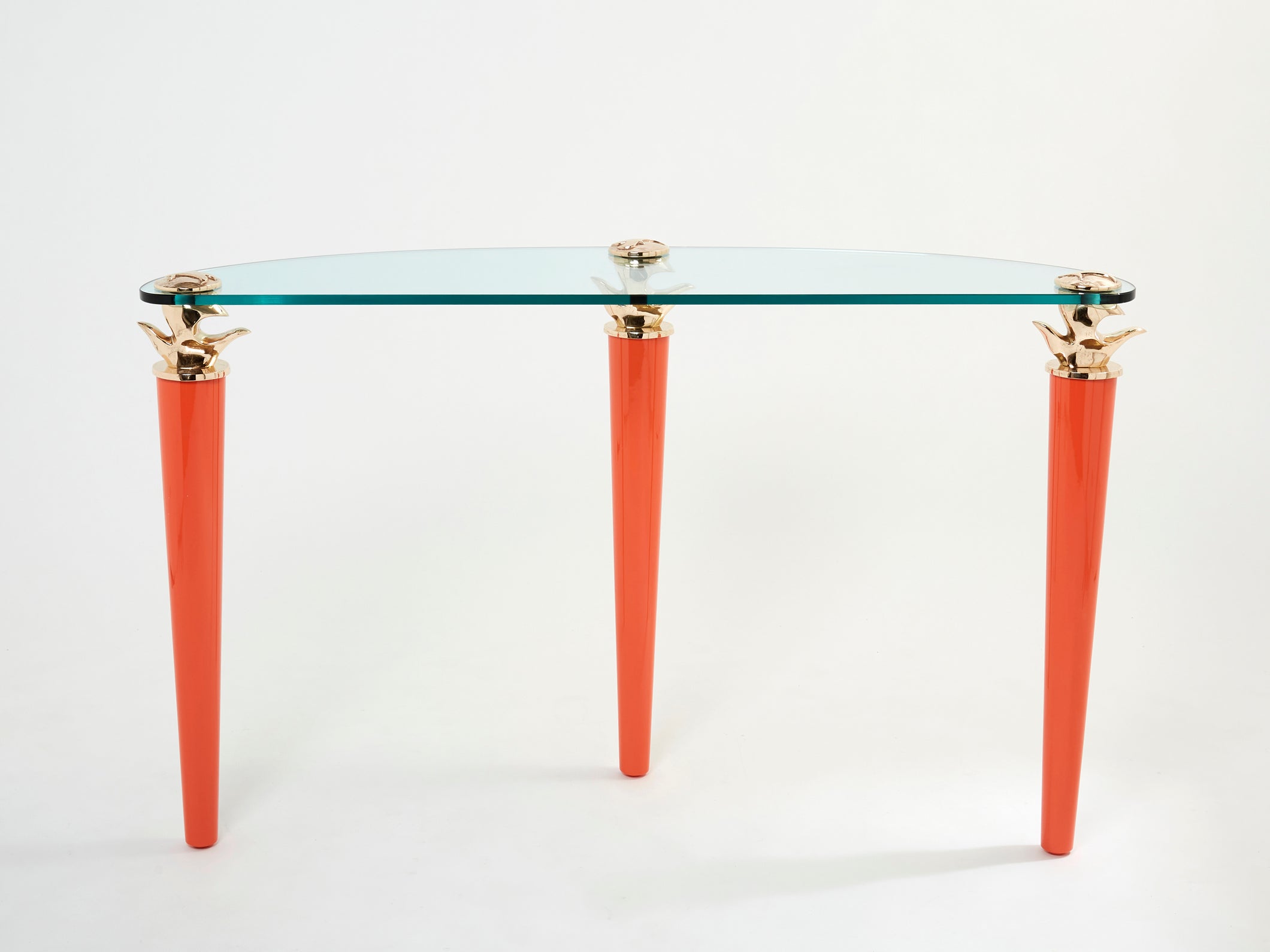 Orange lacquered and bronze glass console table by Garouste & Bonetti 1995