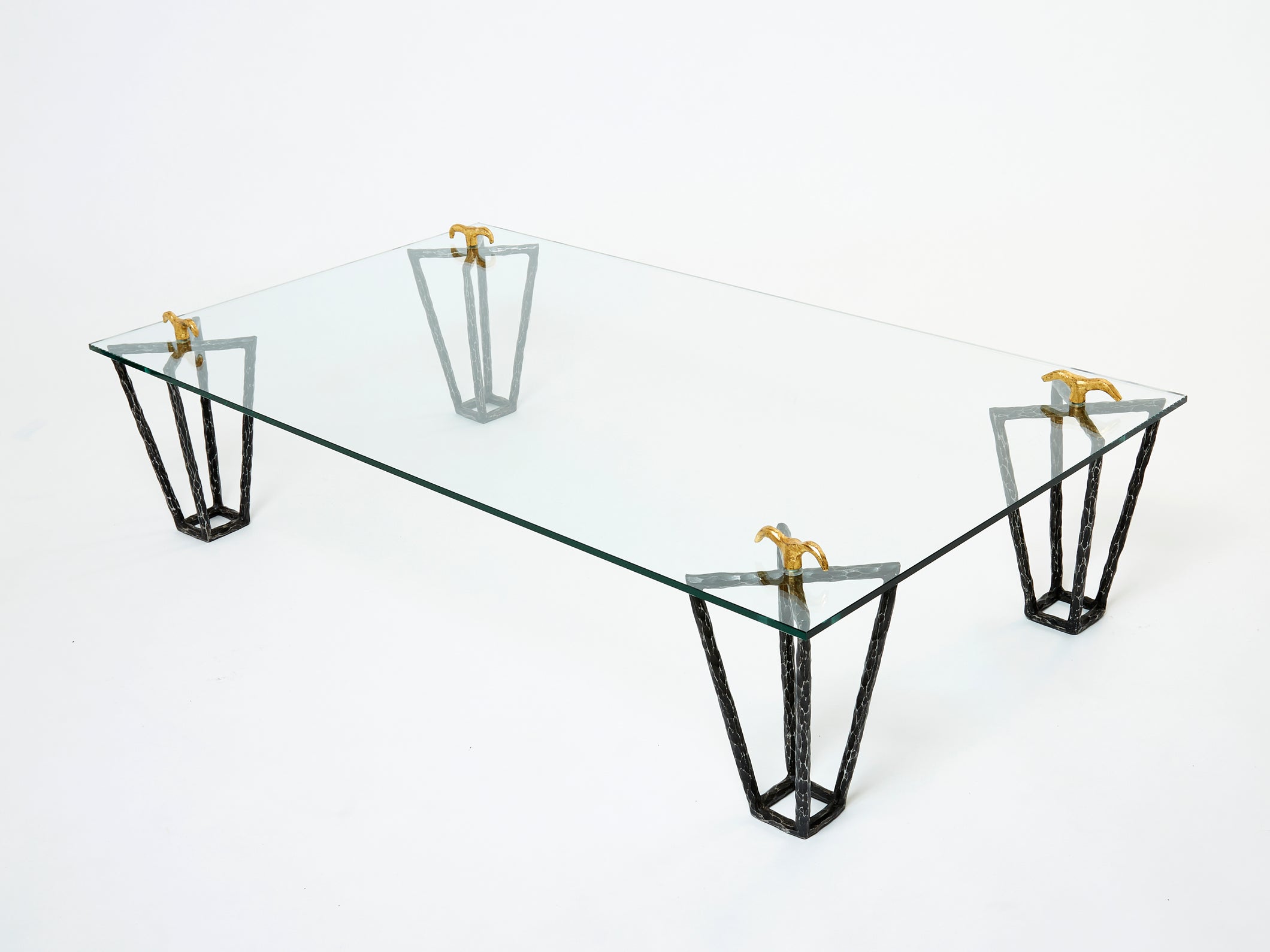 Rare signed gilded wrought iron coffee table by Garouste & Bonetti 1995.