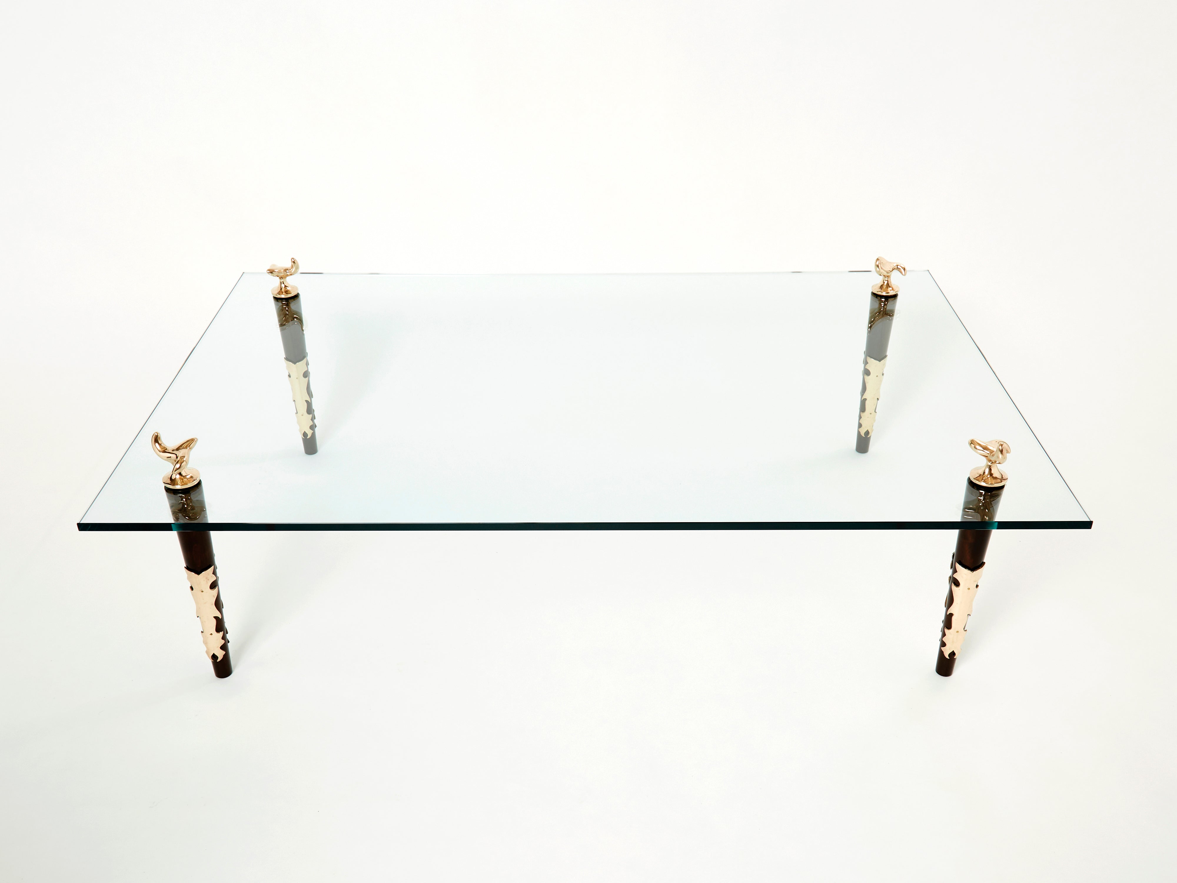 Signed mahogany bronze glass coffee table by Garouste & Bonetti 1995