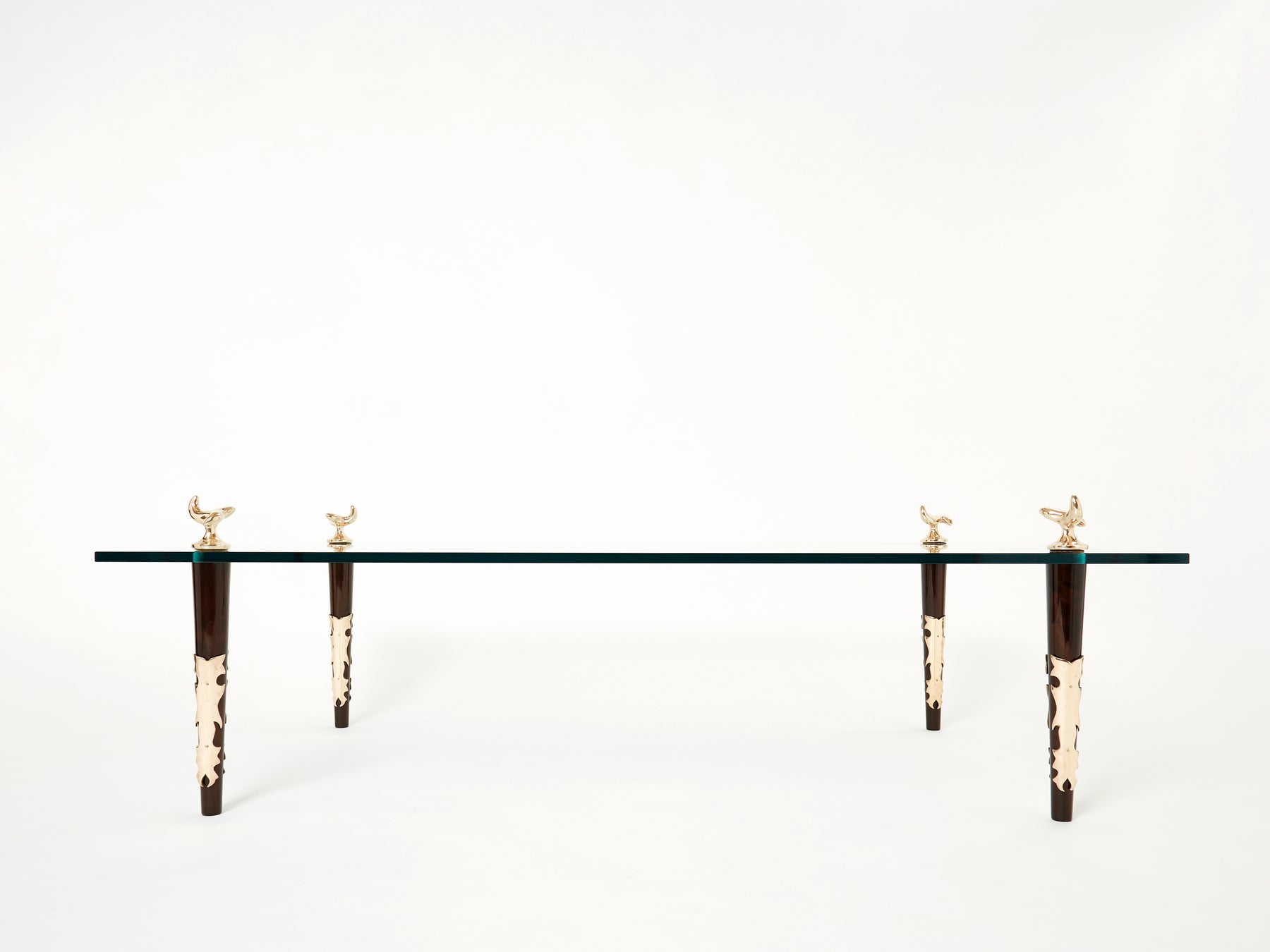 Signed mahogany bronze glass coffee table by Garouste & Bonetti 1995