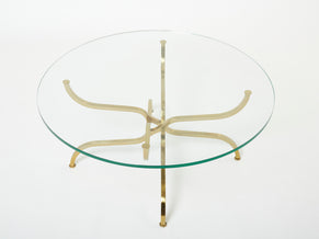 Table basse laiton doré verre de Georges Geffroy vers 1960