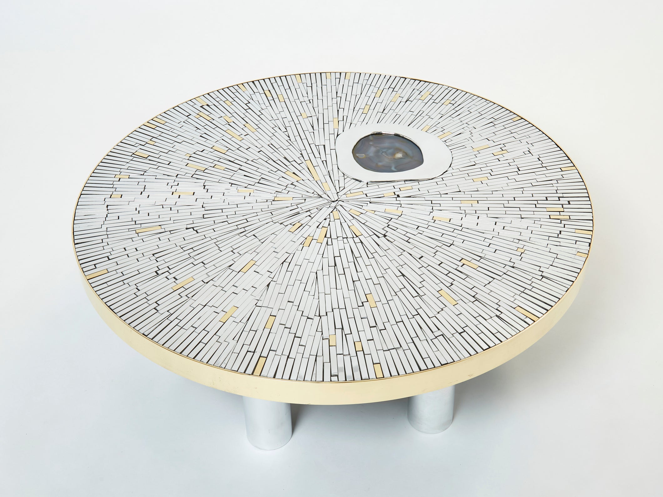 Georges Mathias chrome brass mosaic Coffee Table agate stone 1970